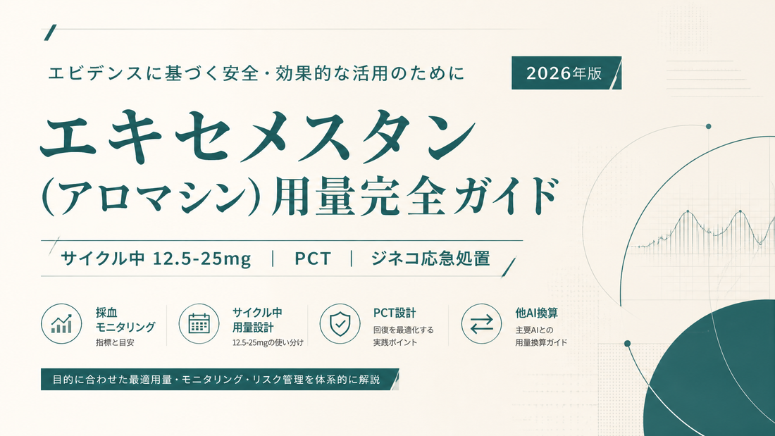エキセメスタン(アロマシン)用量ガイド｜不可逆AIの連日/EOD・サイクル中E2管理・PCT・逆ジネコプロトコル【2026年版】