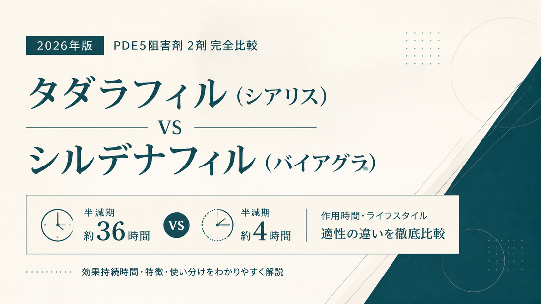 タダラフィル(シアリス) vs シルデナフィル(バイアグラ)｜PDE5阻害剤2剤完全比較・半減期36h vs 4h・適性差【2026年版】